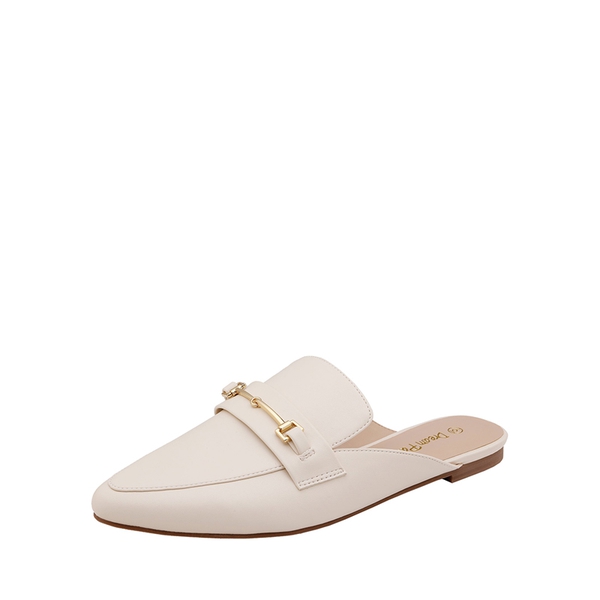 Buckle Pointed Toe Flat Mules - WHITE PU -  0